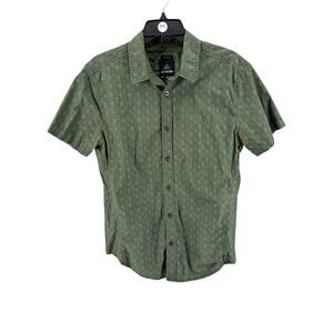 Prana Mens's Organic Cotton Green Slim Fit Short Sleeve Button-Up Shirt Medium